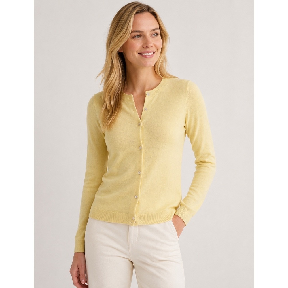 J.Crew Womens 100% Cashmere Cardigan Sweater Yellow Button Front Small